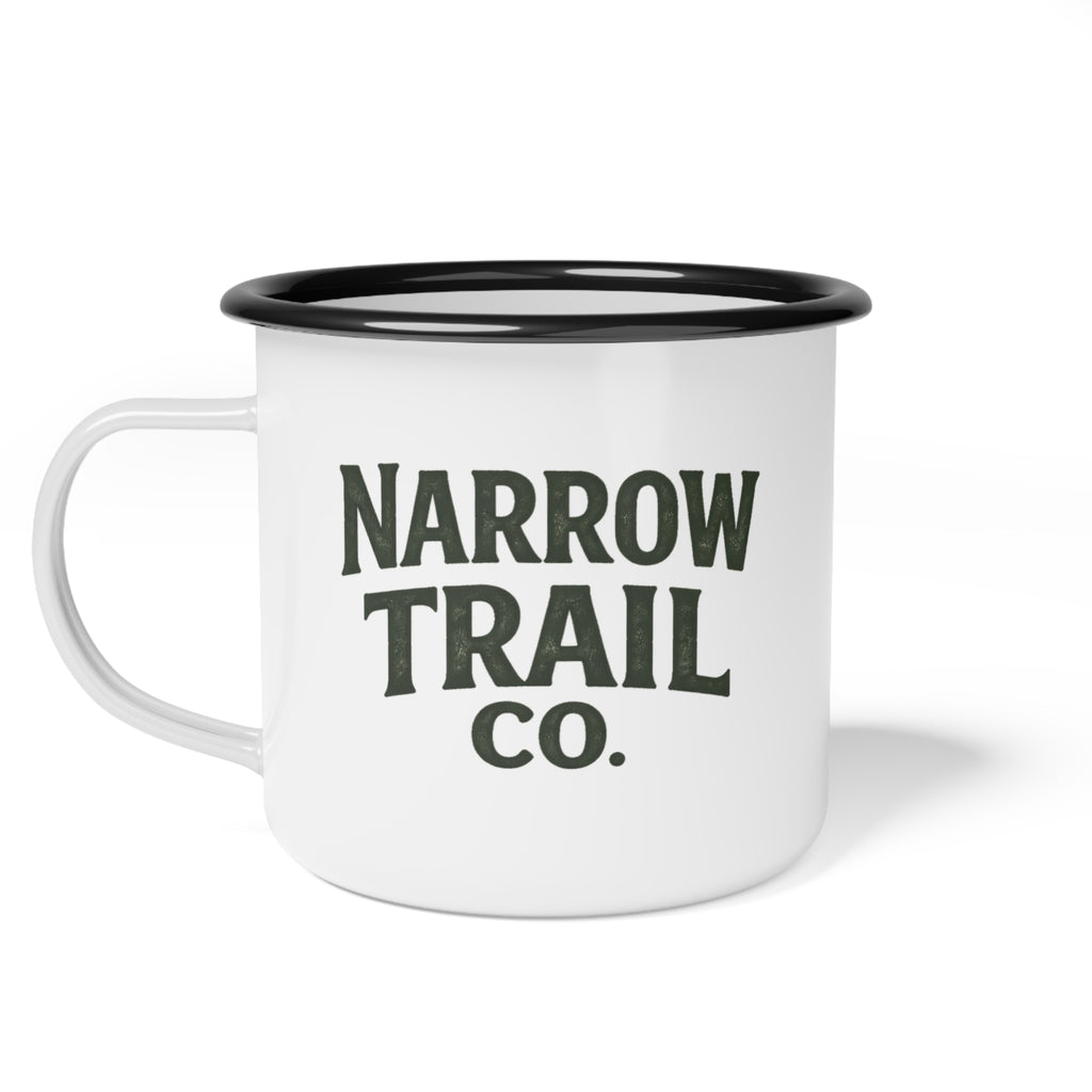 Enamel Camp Cup — "Narrow Trail Co." Vintage Outdoor Camping Mug